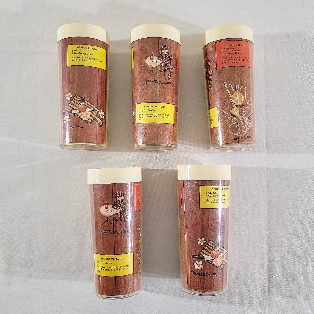 Set of 5 Vintage NFC Cocktail Mixed Drink Recipe Insulated Plastic Tumbler 12 oz